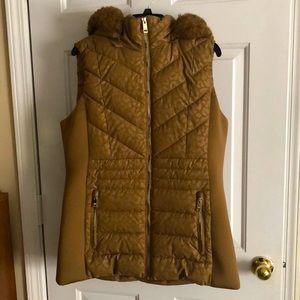 Michael Kors (MK) Women Embossed Faux Fur Hooded Puffer Vest
